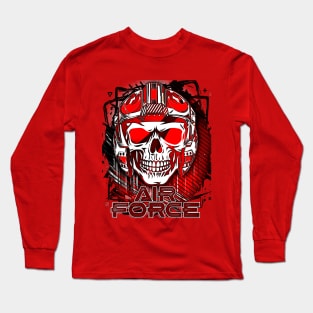 Fighter Jet Pilot Skull Helmet Long Sleeve T-Shirt